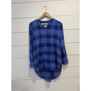 Anthropologie Holding Horses Plaid Blue Orange Tunic Top XS